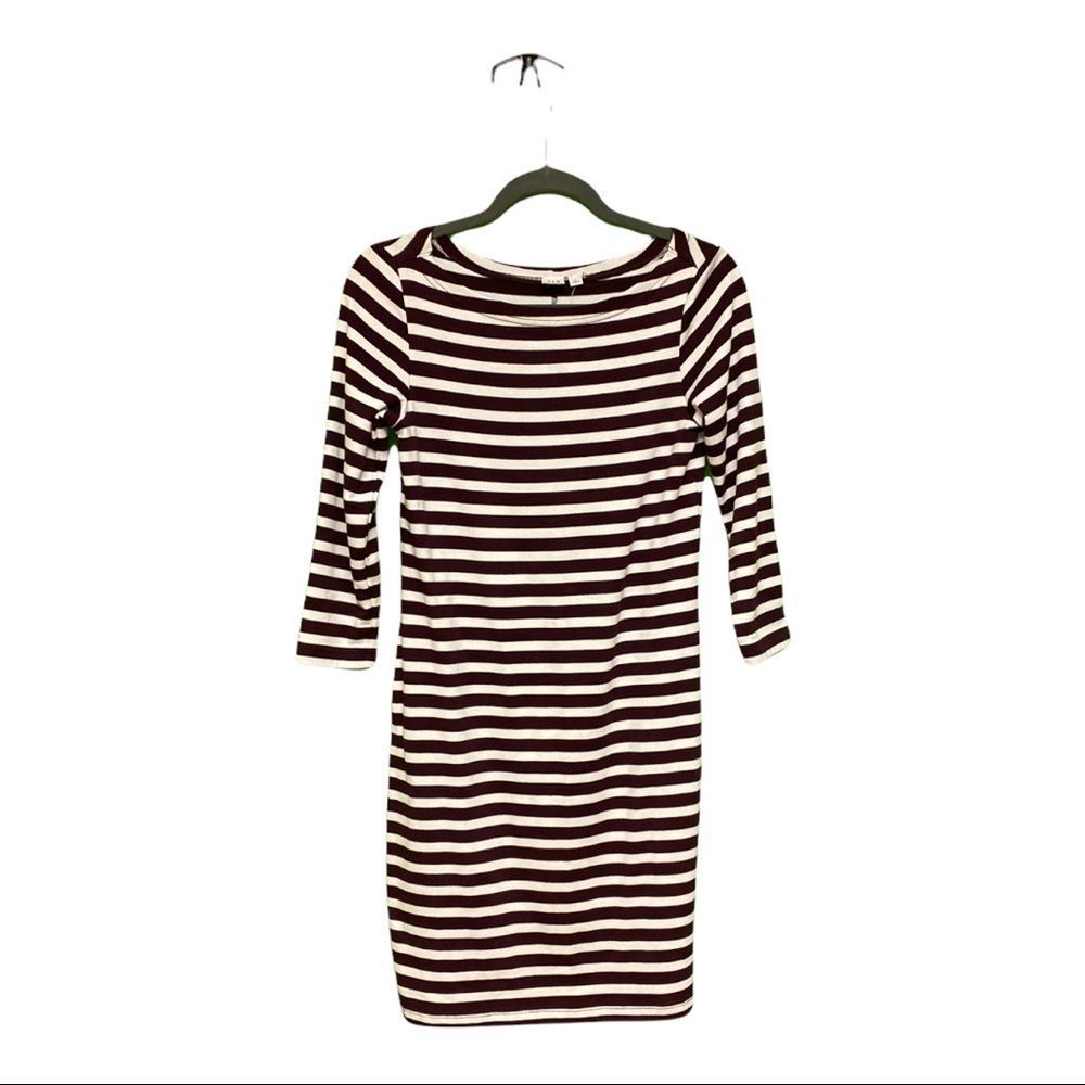 Gap Striped Burgundy & White Quarter Sleeve Dress